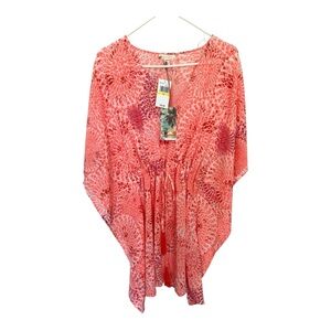 NWT Rise & Bloom Coral Geo Kaftan Sleeve Cover-Up | Boho Resort Swim | Size M